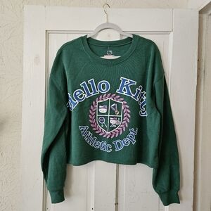 Hello Kitty Sanrio Green Cropped Fleece Sweatshirt Women’s Size XL